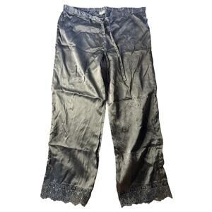 Julianna Rae Medium Silk Lace Cuff Pajama Pants Luxury Gray Sleepwear